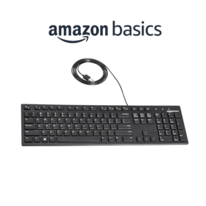 Amazon Basics wired USB full-size keyboard with numeric keypad for office and home use