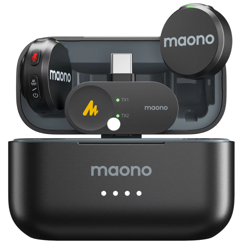 Maono T5 wireless lavalier microphone system with noise reduction for smartphone, camera, and PC recording