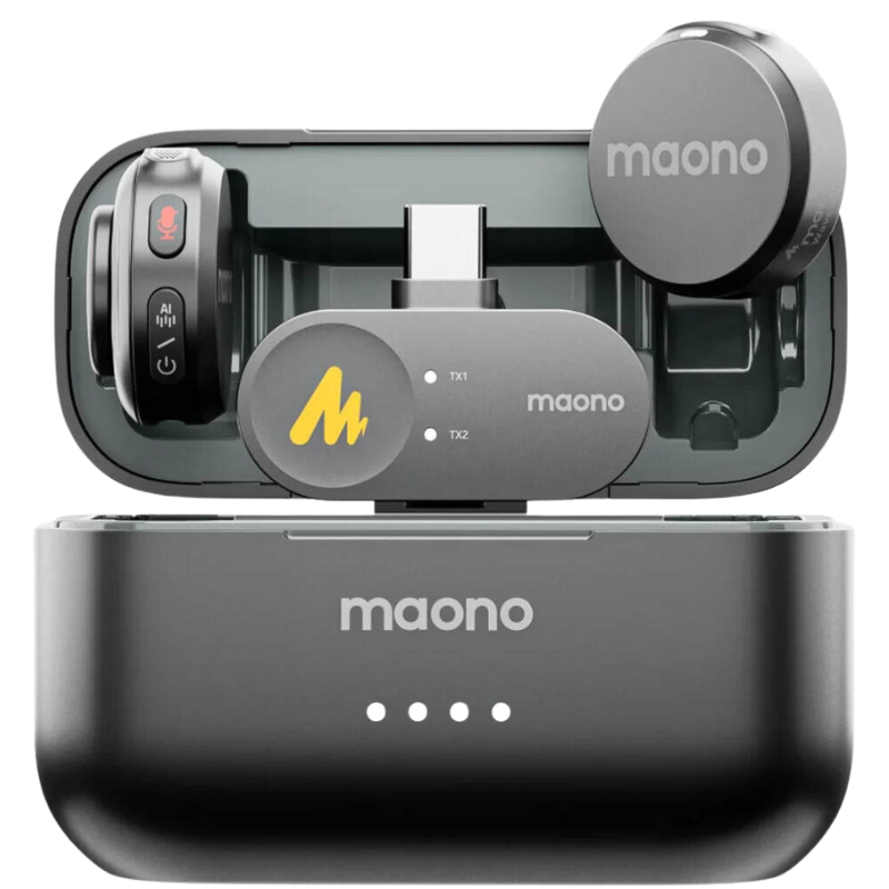 Maono T5 wireless lavalier microphone system with noise reduction for smartphone, camera, and PC recording