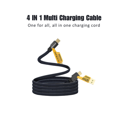 4-in-1 universal fast charging cable with Lightning, Micro USB, and Type-C connectors for mobile devices