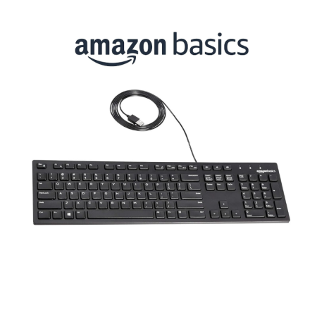 Amazon Basics wired USB full-size keyboard with numeric keypad for office and home use
